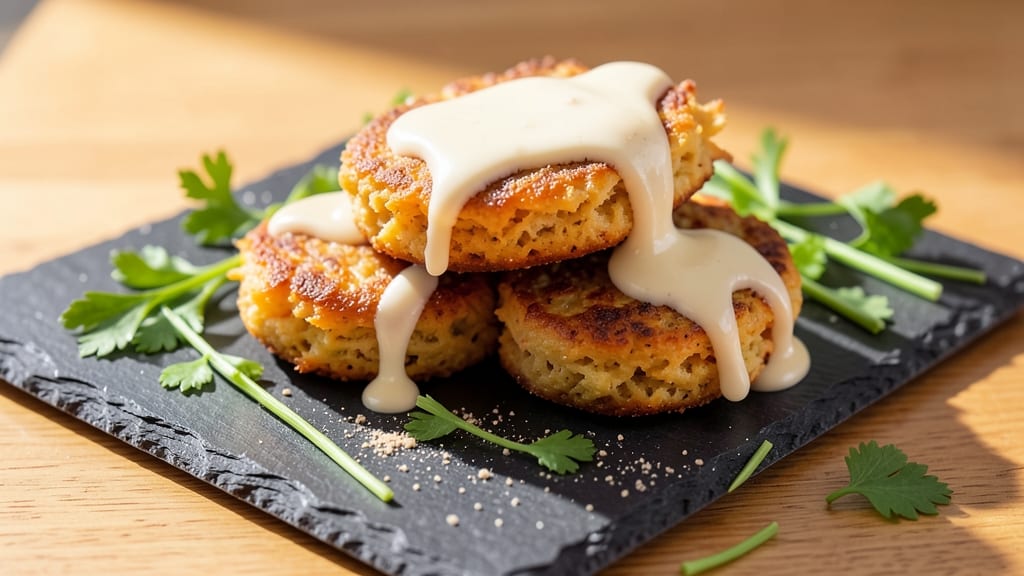 Baked Sweet Potato Patties Recipe: Crispy Celery-Mayo Crown Over Creamy Nutmeg Filling