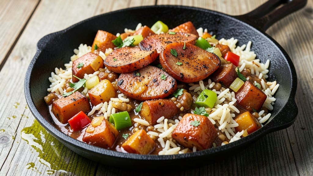 Sweet Potato Jambalaya Recipe: Spiced Rice Bowl With Smoky Andouille