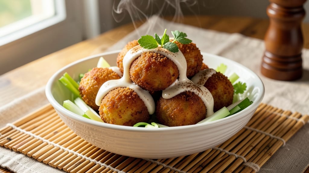 Sweet Potato Balls Recipe Taiwan: Crispy Celery-Mustard Crown Over Spiced Coconut Bliss