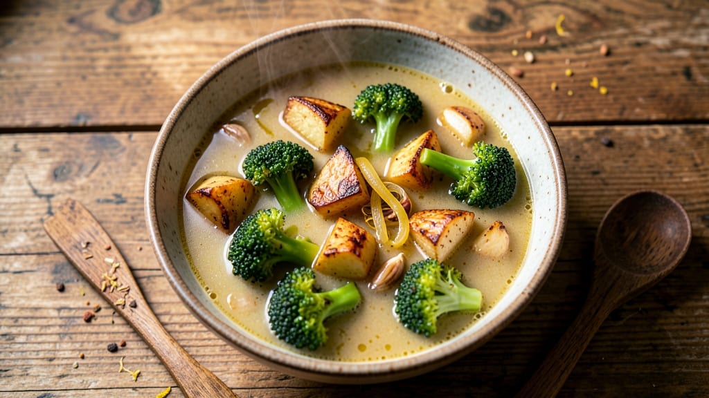 Baked Potato and Broccoli Soup Recipe: Velvety Blend With Herbed Crisp Topping