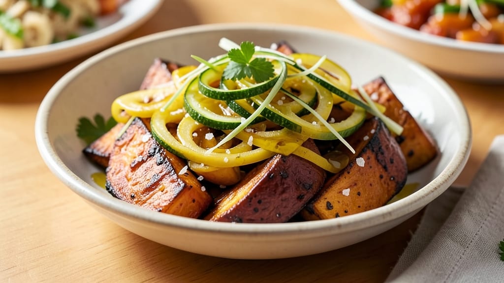 Yellow Squash, Zucchini, and Sweet Potato Recipe: Roasted Sweetness With Crispy Celery Crown