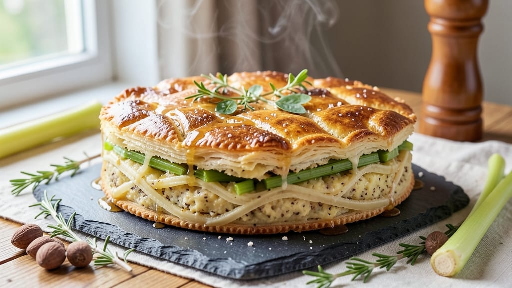 Basic Potato Cake Recipe: Crispy Celery Crown Over Creamy Nutmeg Bliss