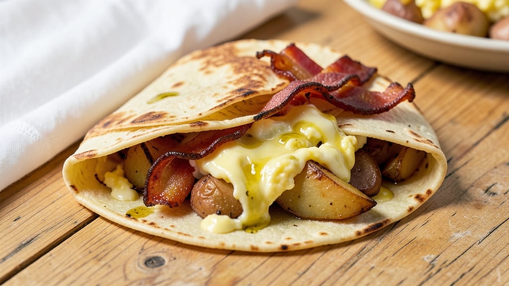 Bacon Egg and Potato Breakfast Burrito Recipe: Smoky Crunch and Fluffy Fillings in a Wrap