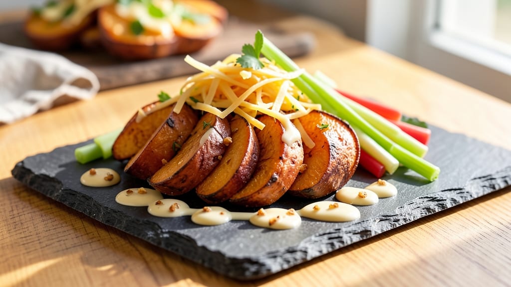 Sweet Potato Appetizer Recipe: Crispy Celery Crown Over Creamy Cheddar Dip