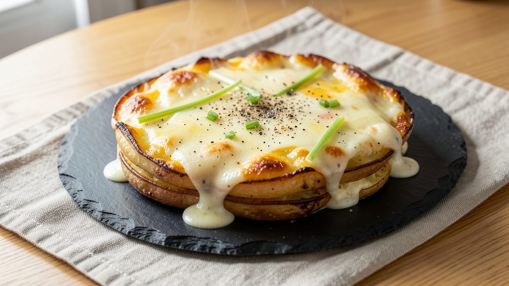 Baked Potato Au Gratin Recipe: Crispy Celery Crown Over Cheesy Custard Clouds