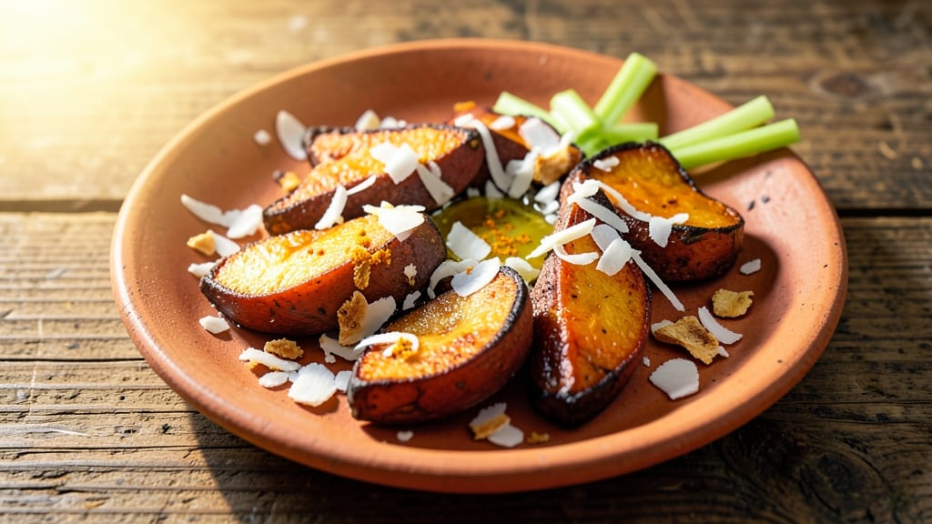 Sweet Potato South Indian Recipe: Coconut-Turmeric Roast With Crispy Celery Top