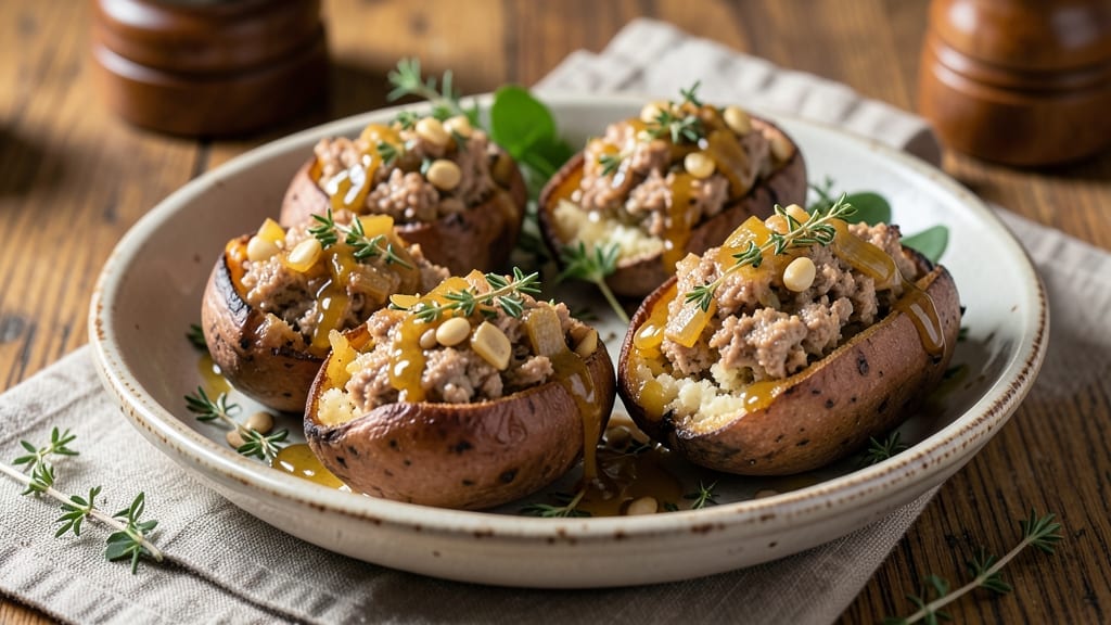 Stuffed Sweet Potato Recipe with Ground Turkey: Savory Turkey and Herb-Stuffed Warmth