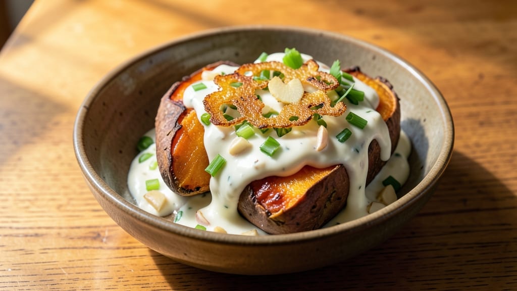 Sweet Potato Recipe Filipino Style: Crispy Celery Mayo Crown Over Creamy Garlic-Ginger Filling