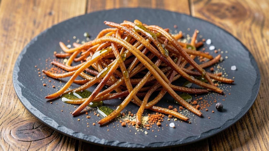 Sweet Potato Strings Recipe: Crispy Celery Crown Over Smoky Paprika Bites