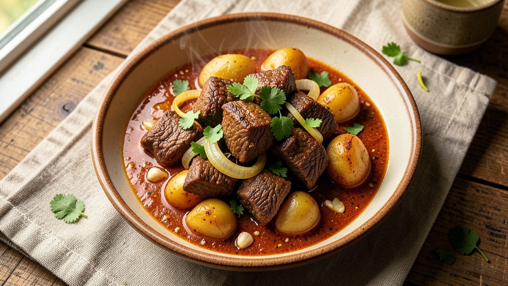 Beef And Potato Curry Recipe: Spiced Tomato Gravy That Caramelizes Potatoes
