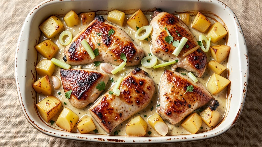 Baked Potato and Chicken Casserole Recipe: Crispy Celery Crown Over Cheesy Spiced Layers