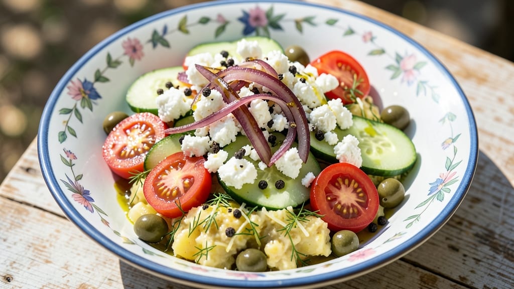 Authentic Greek Salad With Potato Salad Recipe: Mediterranean Twist on Classic Comfort
