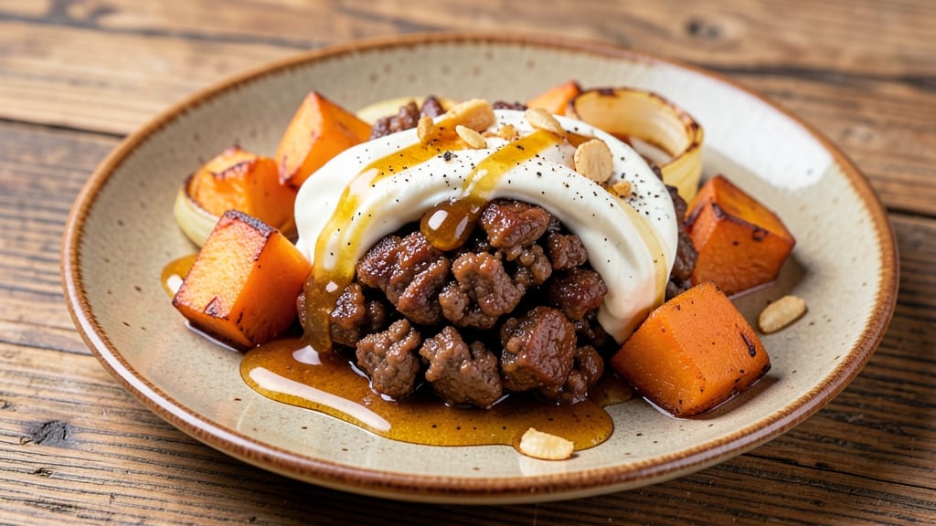 Sweet Potato Ground Beef Cottage Cheese Hot Honey Recipe: Spiced Protein Bites with Sticky Glaze