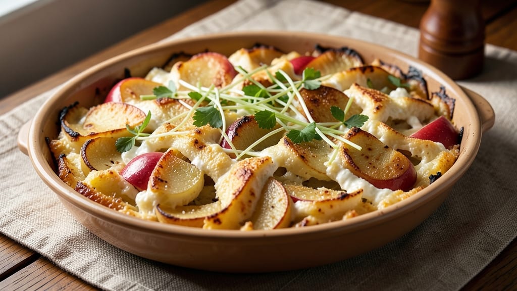 Apple Potato Kugel Recipe: Nutmeg-Kissed Custard with Crispy Celery Crown