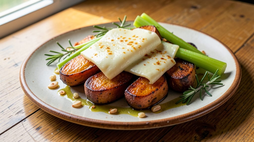Sweet Potato Fontina Cheese Recipe: Crispy Celery Crown Over Melty Cheese Bliss