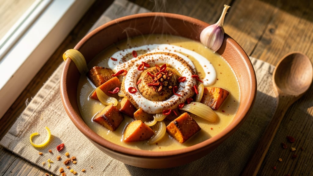 Sweet Potato and Chilli Soup Recipe: Smoky-Spiced Velvety Bowl With Crispy Celery Top