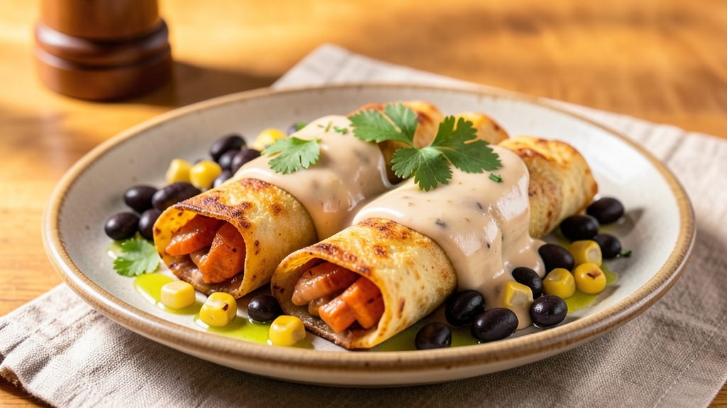 Sweet Potato Enchilada Recipe Vegan: Smoky Chipotle Cream Sauce Over Roasted Roots