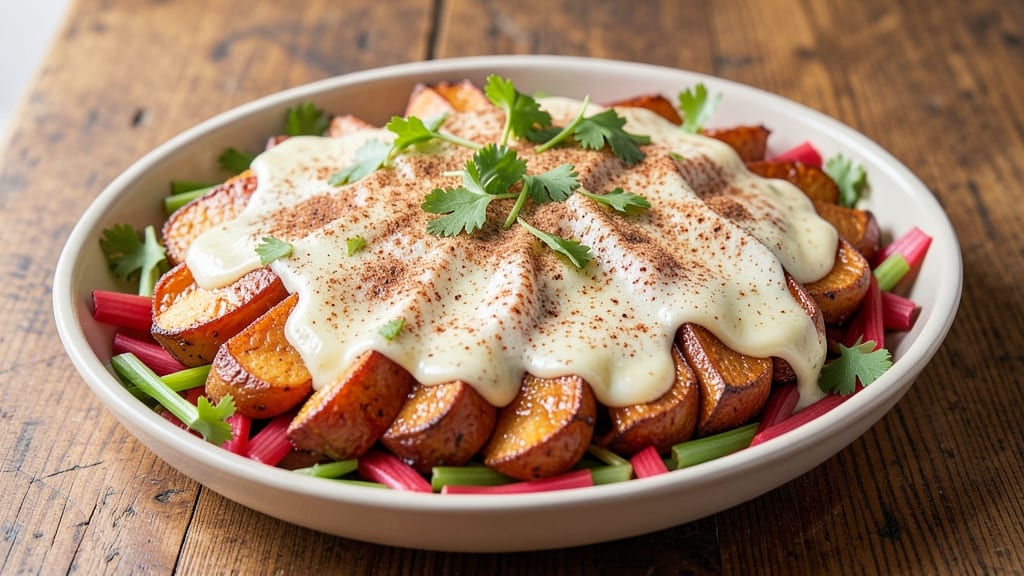 Spiced Sweet Potato Tian Recipe: Crispy Celery Crown Over Creamy Spiced Layers