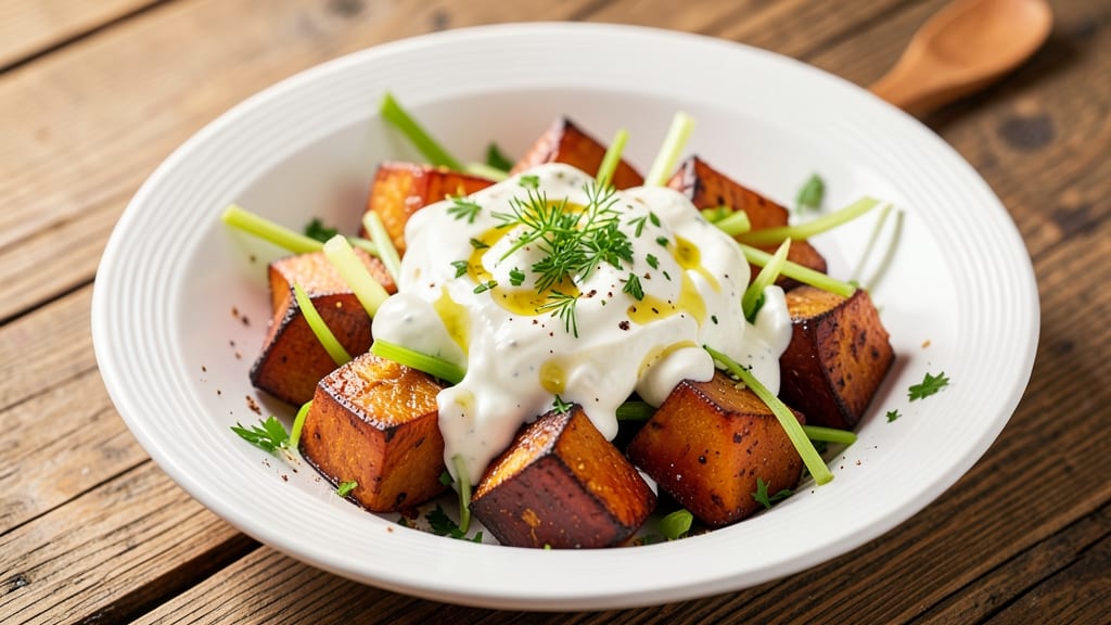 Sweet Potato Salad Recipe with Greek Yogurt: Crunchy Celery and Herbed Brightness