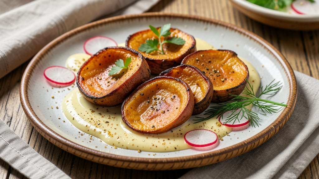 Sweet Potato Pockets Recipe: Crispy Celery-Mustard Crown Over Creamy Mashed Centers
