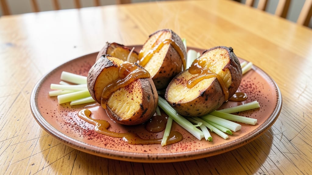 Argentinian Sweet Potato Recipe: Crispy Celery Crown Over Spiced Mustard Bliss