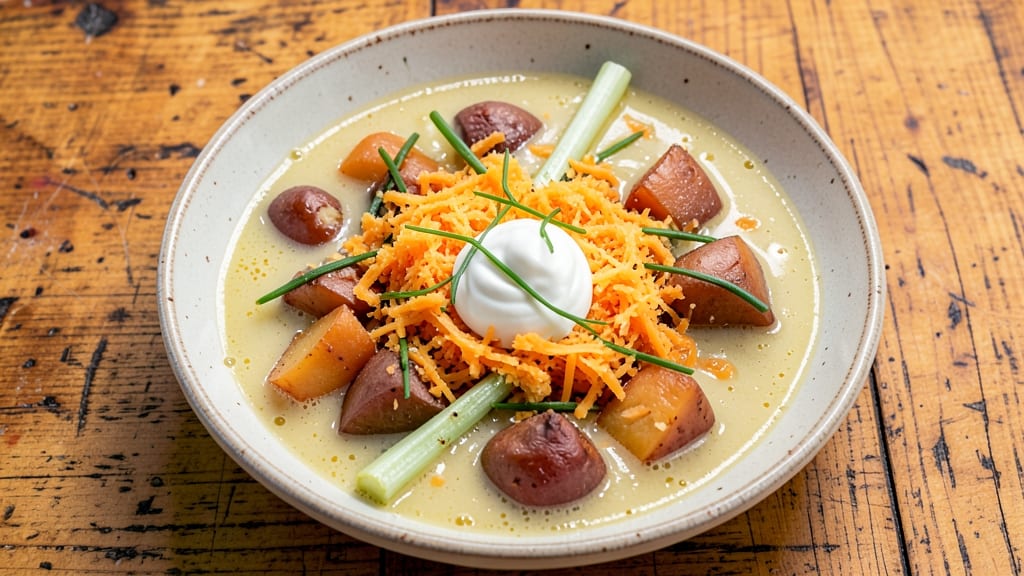 54th Street Baked Potato Soup Recipe: Velvety Turmeric-Infused Base With Crispy Celery Topping