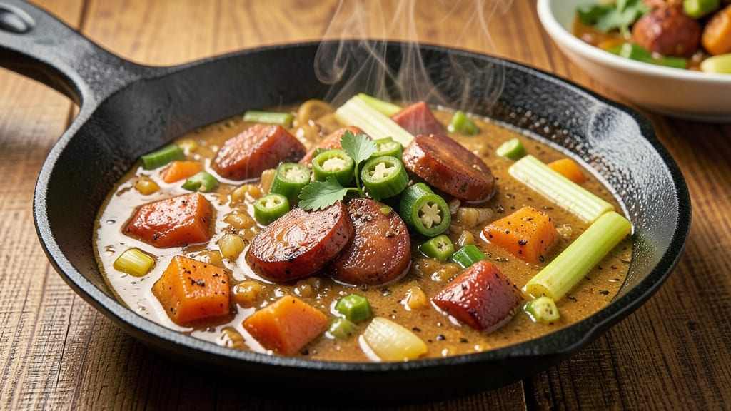 Sweet Potato Gumbo Recipe: Smoky Okra-Thickened Stew With Deep Roasted Flavors