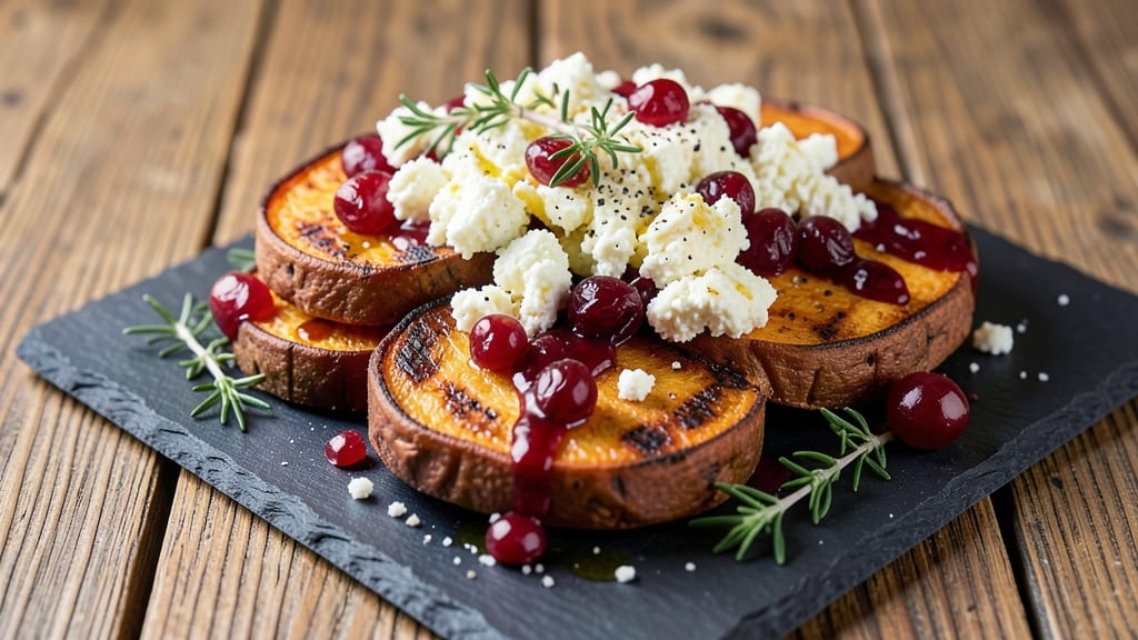 Sweet Potato Rounds With Goat Cheese And Cranberries Recipe: Crispy Edges and Tangy-Sweet Balance