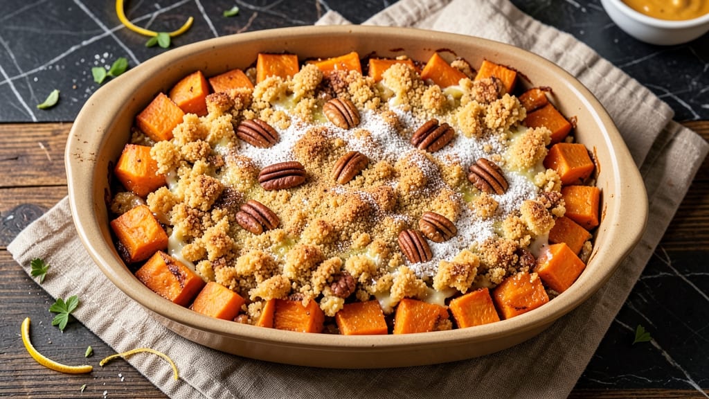Sweet Potato Casserole With Crumb Topping Recipe: Buttery Crust Meets Spiced Sweetness