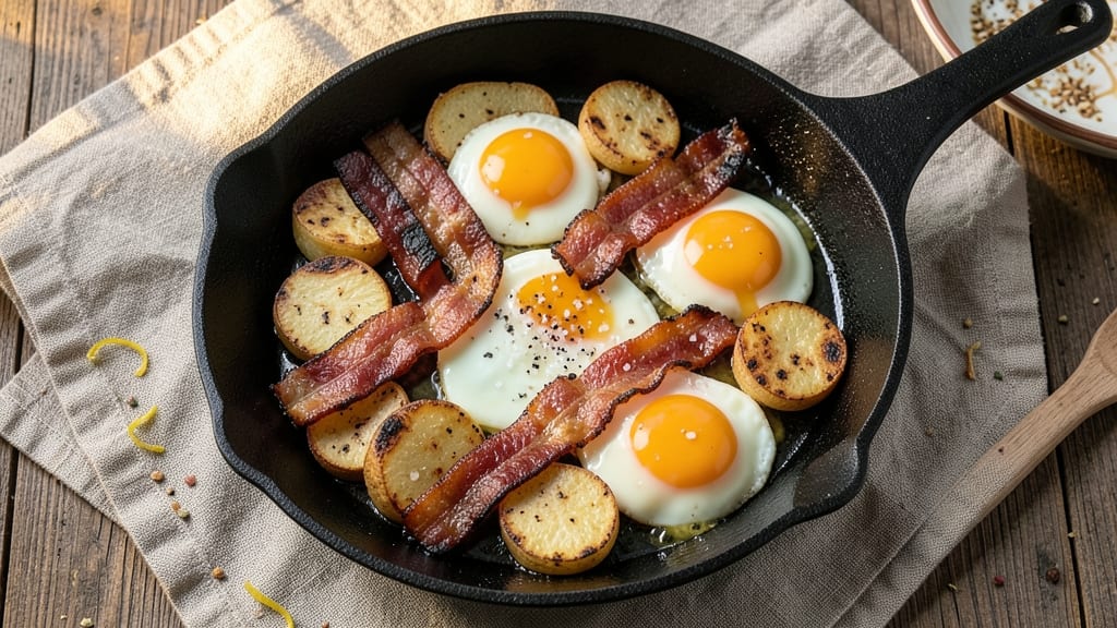 Bacon Egg Potato Skillet Recipe: Crispy Potatoes and Crispy Bacon in One Pan