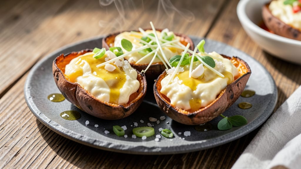Stuffed Sweet Potato Skins Recipe: Cheesy-Celery Crown Over Creamy Spiced Filling