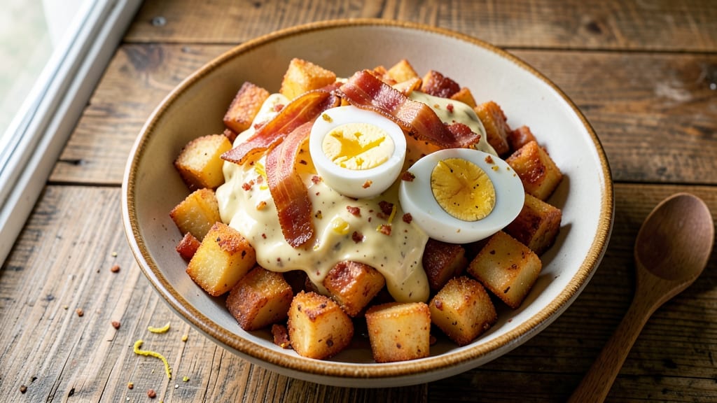 Backwater Jack's Fried Potato Salad Recipe: Crispy Celery Crown Over Creamy Mustard-Mayo Bliss