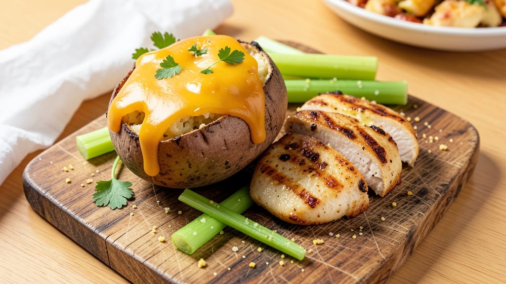 Baked Potato Chicken Cheese Recipe: Crispy Celery Crown Over Melty Cheese Bliss