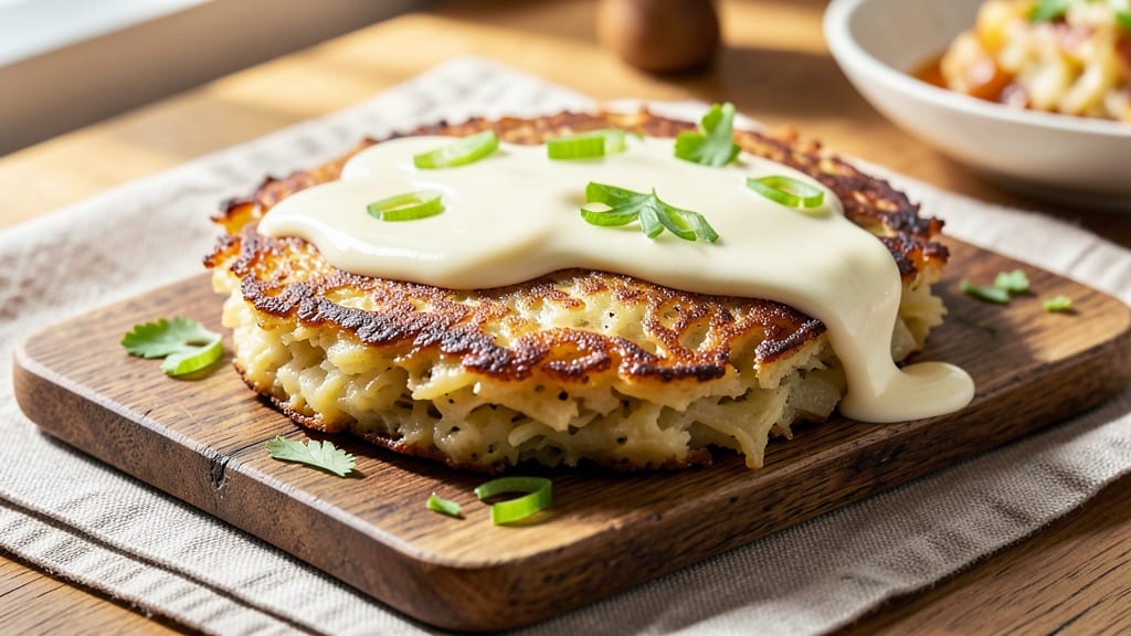 Bavarian Potato Pancakes Recipe: Crispy Celery-Mayo Crown Over Golden Grated Spuds