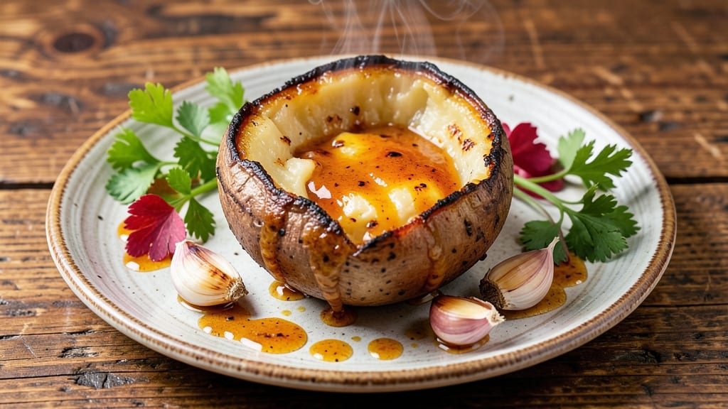 Baked Sweet Potato Mojo Recipe: Crispy Celery Crown Over Tangy Spiced Filling
